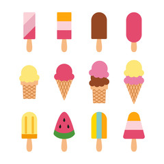 Set of vector ice creams isolated on white background