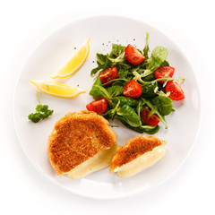 Fried camembert and vegetables