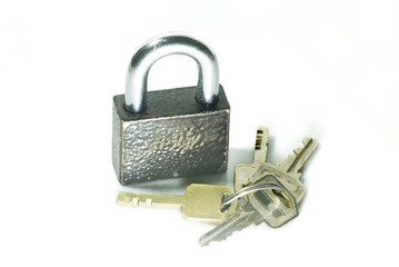  Padlock with key isolated on white