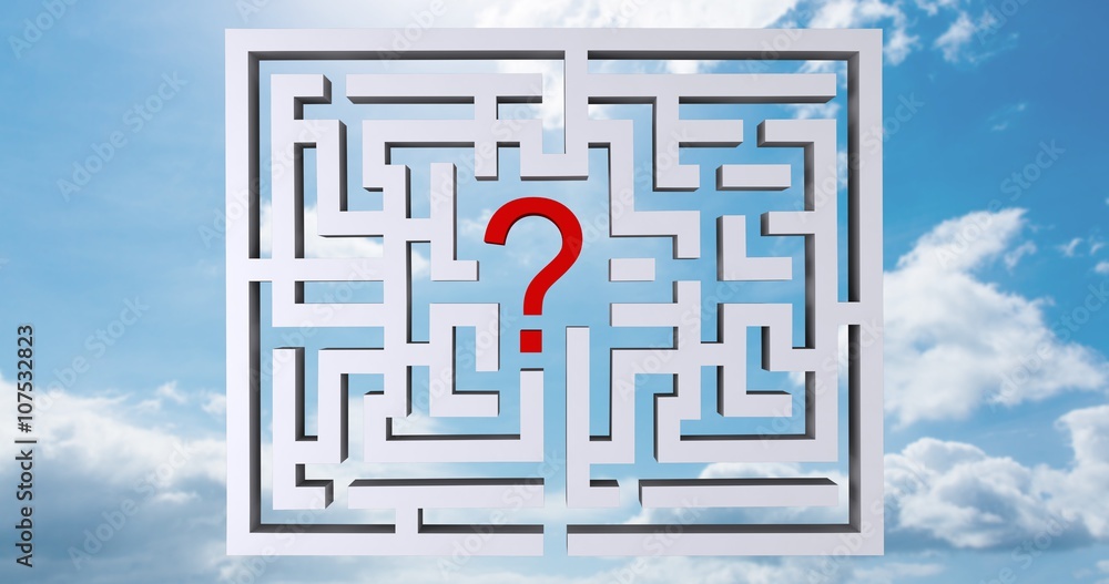 Poster composite image of maze question mark