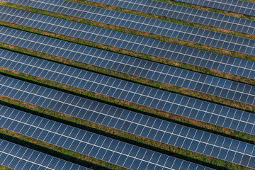 Solar panels, solar farm, aerial photography