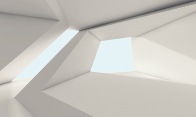 Abstract white room interior with windows 3d