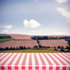 Composite image of red and white tablecloth