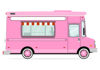 Cartoon street food truck on a white background. Vector