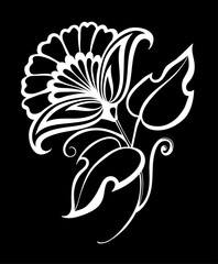 beautiful monochrome black and white flowers and leaves isolated.