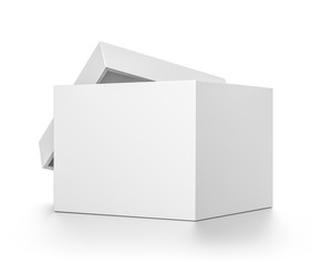 White open cube blank box with cover isolated on white background.