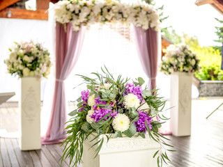 flower decoration on background of wedding arch 