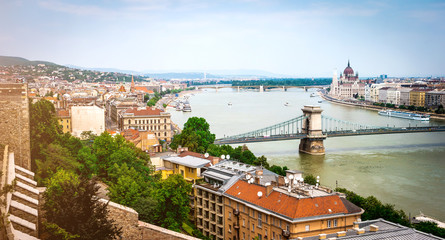 Fototapeta na wymiar view on Budapest from Buda castle wall