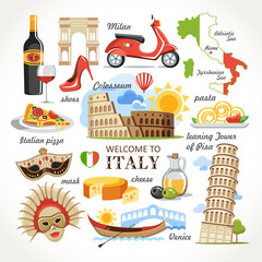 welcome to Italy symbols set