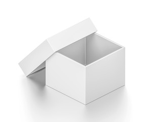 Isometric white open cube blank box with cover isolated on white background.