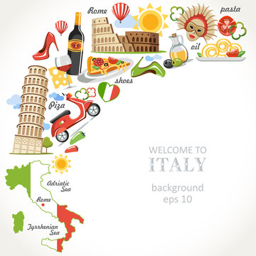 welcome to Italy city background set element traditional shoes