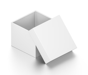 Isometric white open cube blank box with cover isolated on white background.