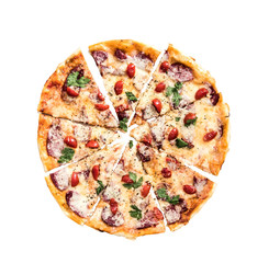 delicious portioned pizza top view