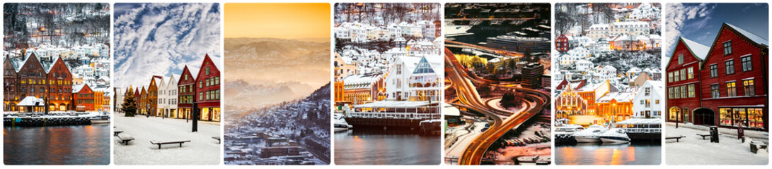 collage of winter and attractions in Bergen