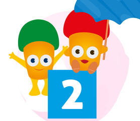 #2 – "Baby Mushrooms' Numbers for Kids" set, two cute mushrooms. Learn number and counting with baby mushrooms and kids.