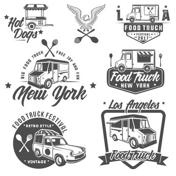 food truck emblems, badges and design elements