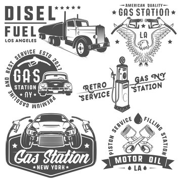 Set of retro gas station car and design elements ,emblems,logo,labels.