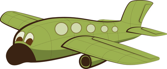 Funny Jet passenger airplane with face. Vector illustration.
