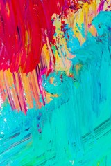 Farbmischung mit Gouache-Farben, Malerei, Palette, in türkisblau, rot und gelb