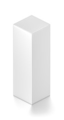 Isometric white tall rectangle blank box isolated on white background.