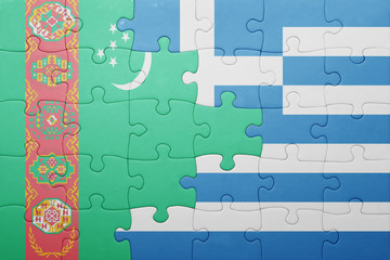 puzzle with the national flag of turkmenistan and greece