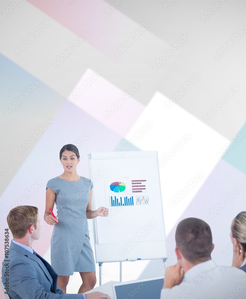 Poster composite image of manager presenting statistics