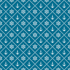 Anchors and yacht boat helm rudder with crossing sea ropes seaml