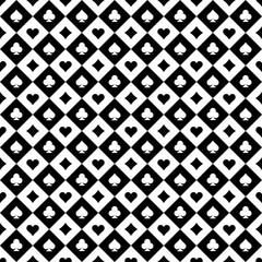 Playing cards signs casino background. Black and white checkered