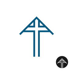 Tomb cross with triangle roof cover symbol. Religious traditiona