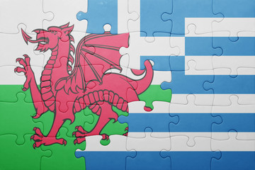 puzzle with the national flag of wales and greece