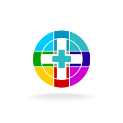 Fototapeta premium Medical cross colorful particles science digital style logo