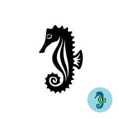 Sea horse elegance black silhouette logo with color version
