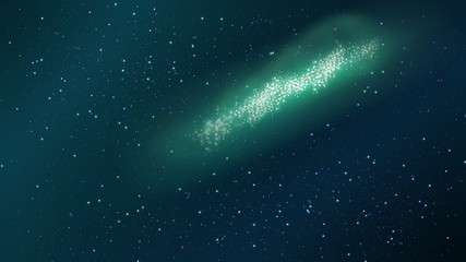 Blau schimmerndes Weltall mit einem Sternen-Nebel in einem Grün leuchtenen Emissionsnebel