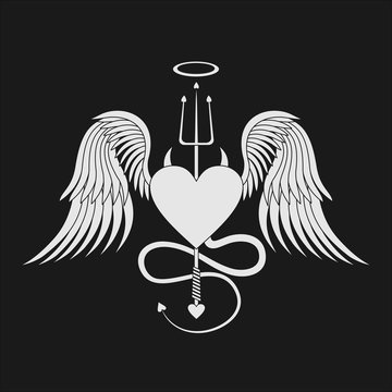 Heart with wings and horns. Vector illustration