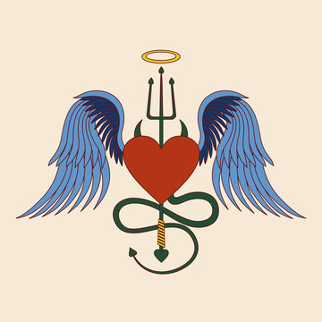 Heart with wings and horns. Vector illustration