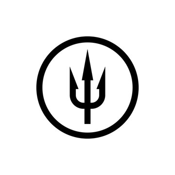 Simple trident sign. Black symbol in a circle border.