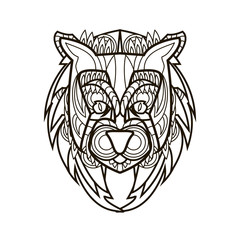 Line vector image for art therapy with lion.