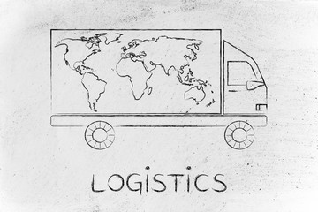 shipping company vehicle with world map design, logistics