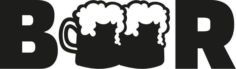 Beer word with beer mugs