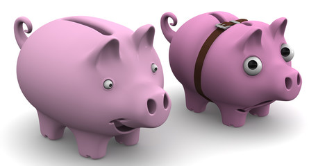 Full and empty piggy bank