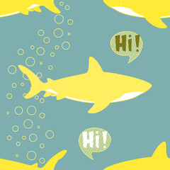 Seamless Pattern with cute sharks.