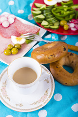 Healthy breakfast with coffee and veggies