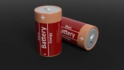 3D rendering of batteries, isolated on black background