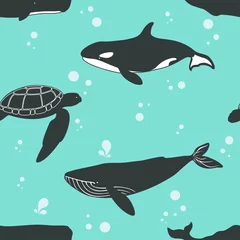 Schilderijen op glas Seamless pattern with marine animals. © anviczo