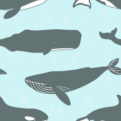 Fototapeta premium Seamless pattern with cute whales.