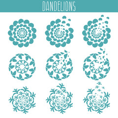 Set of abstract cute dandelions. Vector illustration template