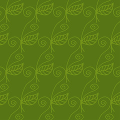 Seamless pattern of curved flowers and leaves. Vector illustrati