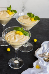 Lemon mousse in glasses