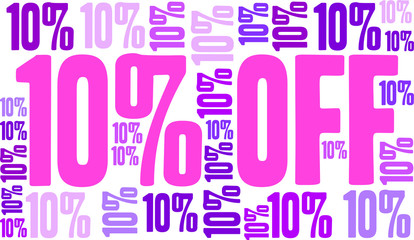 Ten Percent Off word cloud on a white background. 