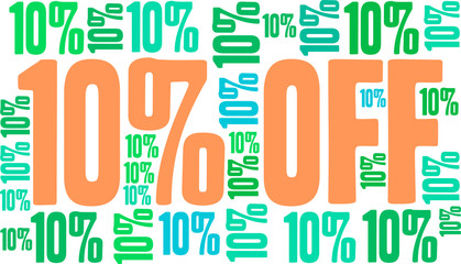 10% Off - Ten Percent Off word cloud on a white background. 